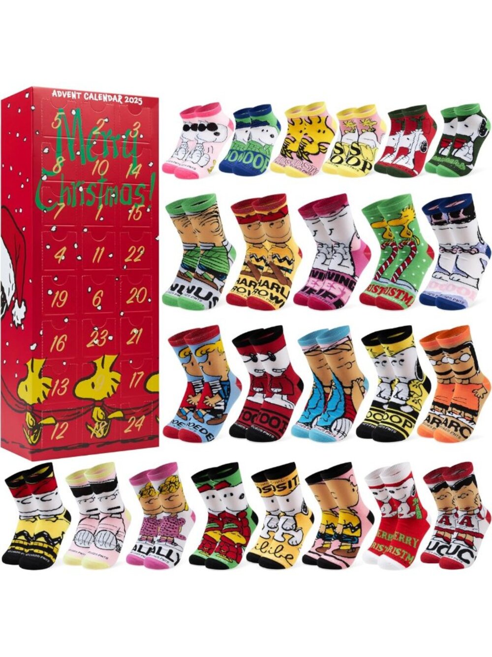 24 Pcs Peanuts Snoopy Socks Advent Calendar 2026 for Teens & Women - Fun Gift!